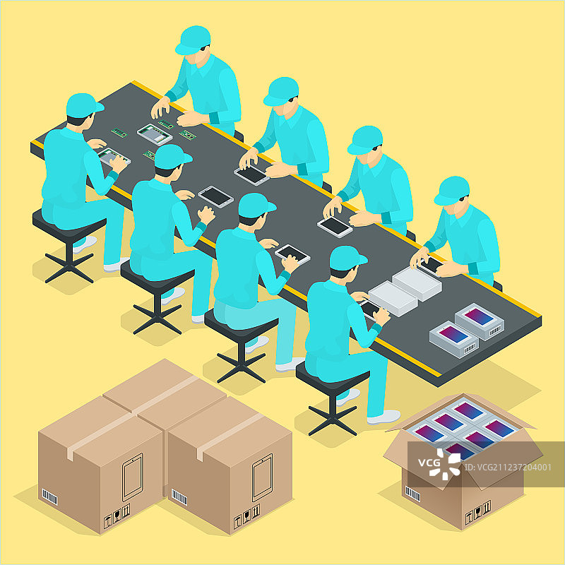 工厂手动装配线与工人图片素材