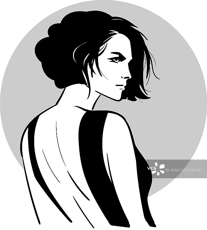 黑色波波头美女肖像图片素材