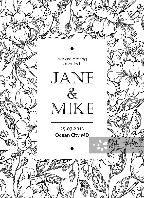 复古风牡丹玫瑰花边框图片素材