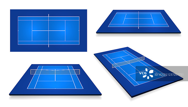 网球场顶视图和不同视角图片素材