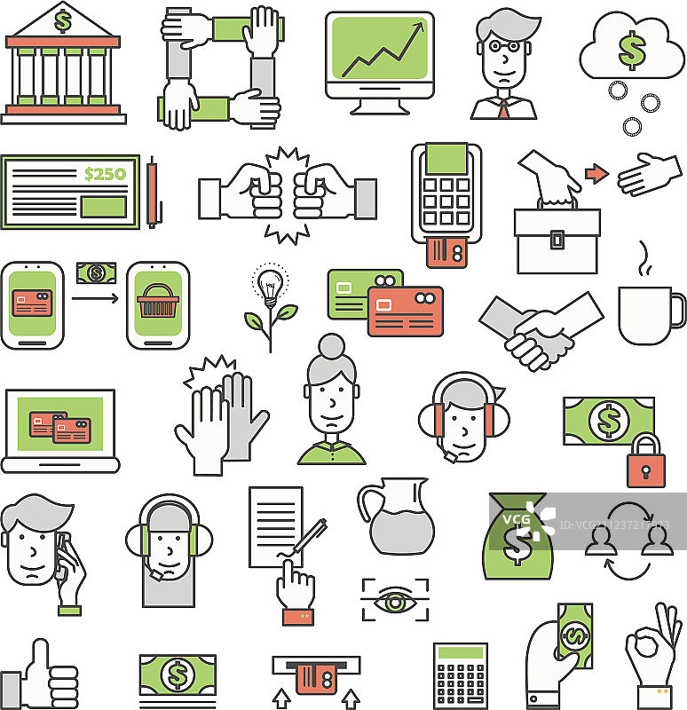 细线艺术风格银行图标设计合集图片素材