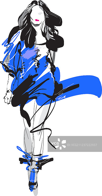 手绘时尚女模特速写图片素材