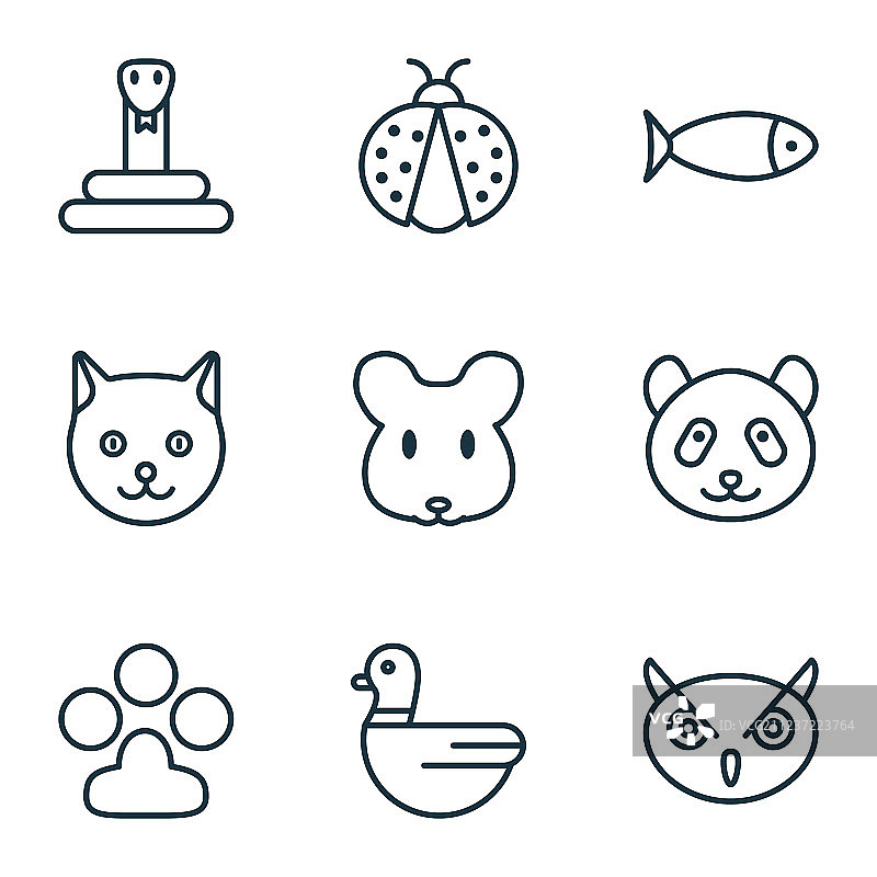 包含海鲜瓢虫猫头鹰等的动物园图标集图片素材