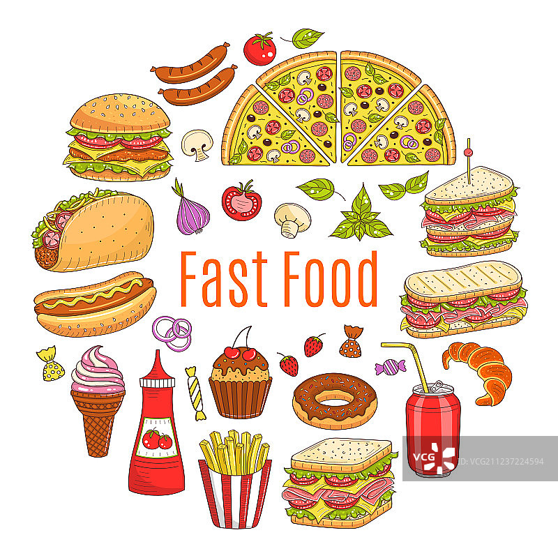 快餐圆形草图图片素材