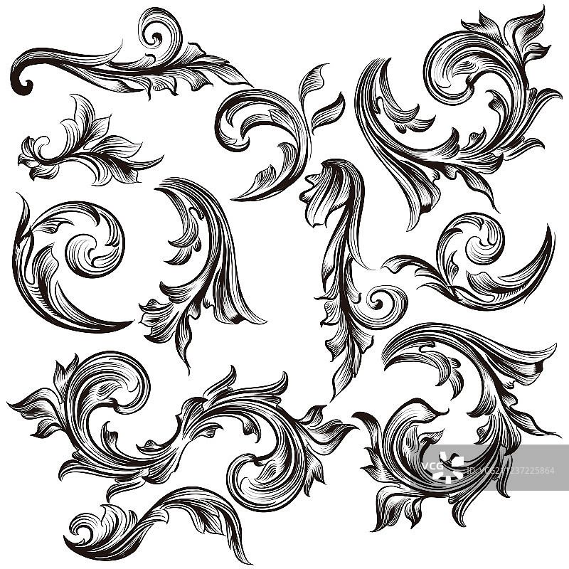 复古风格书法漩涡花纹素材合集图片素材