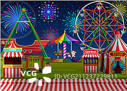 马戏团帐篷和烟花的游乐园场景图片素材