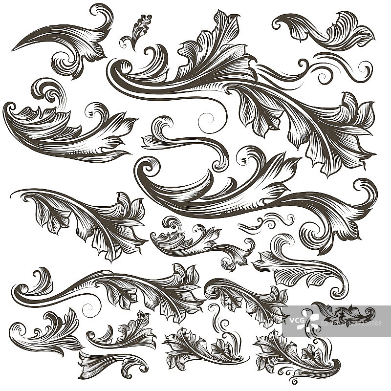 手绘花卉漩涡设计合集图片素材