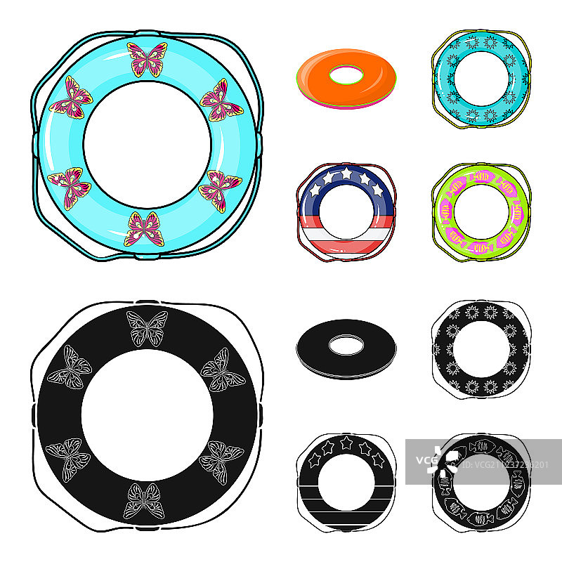 彩色游泳圈卡通黑色图标图片素材