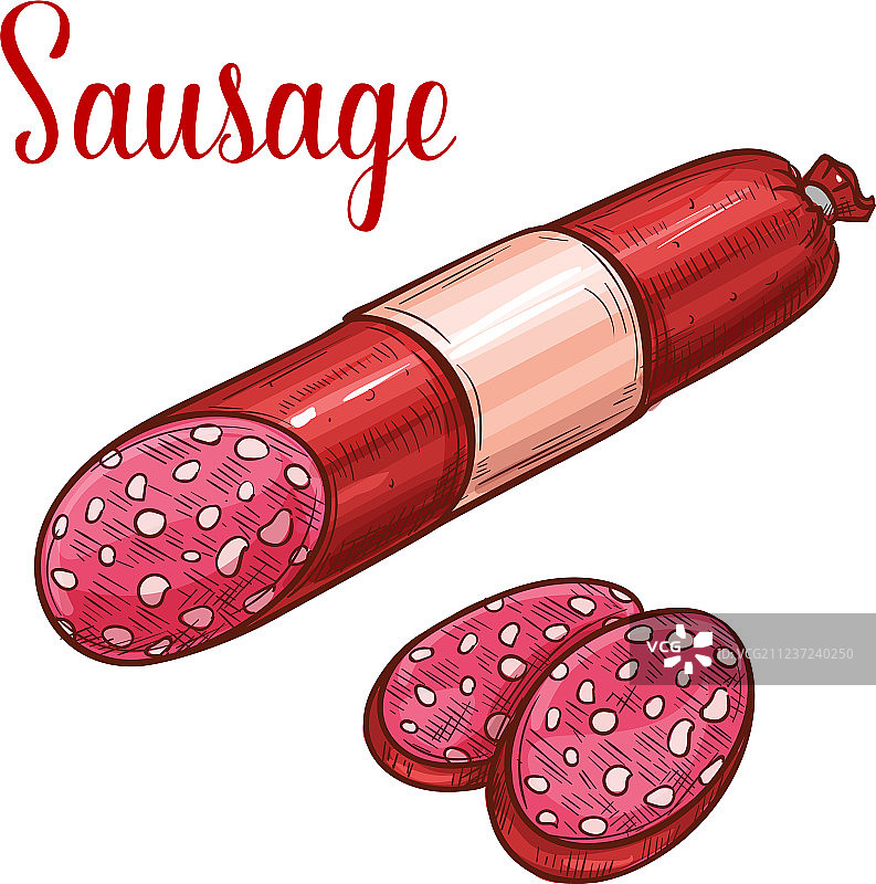 肉制品萨拉米香肠切片素描图片素材