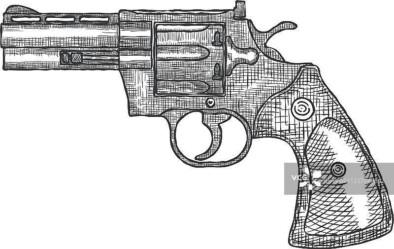 手绘复古左轮手枪图片素材