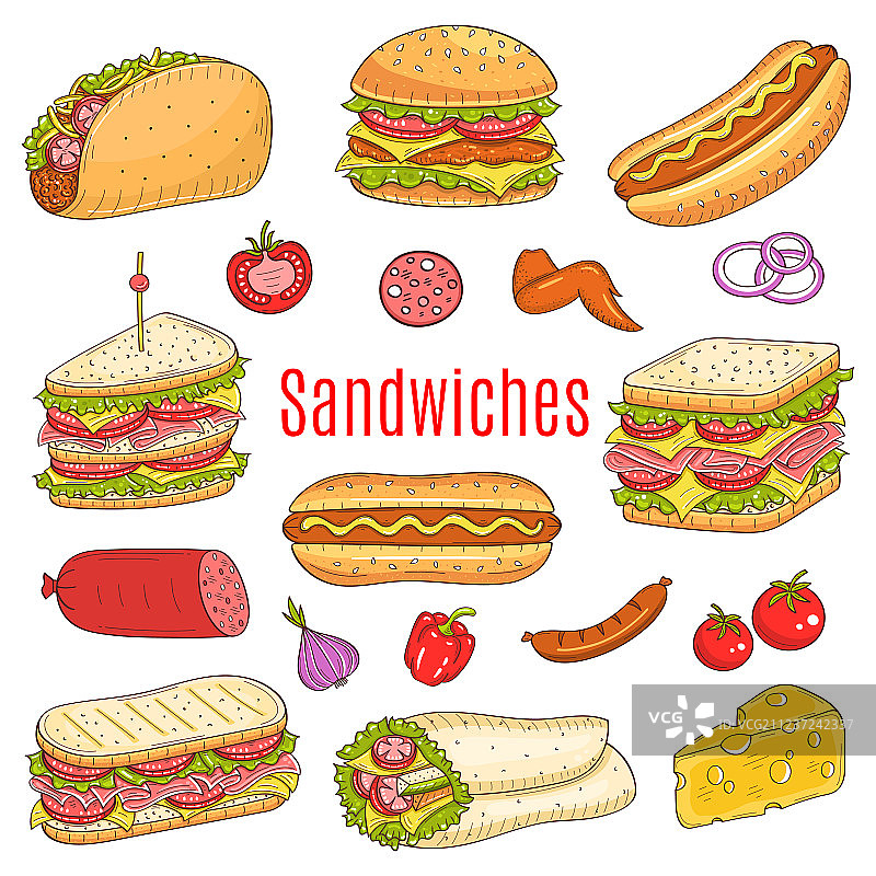 三明治素描合集图片素材