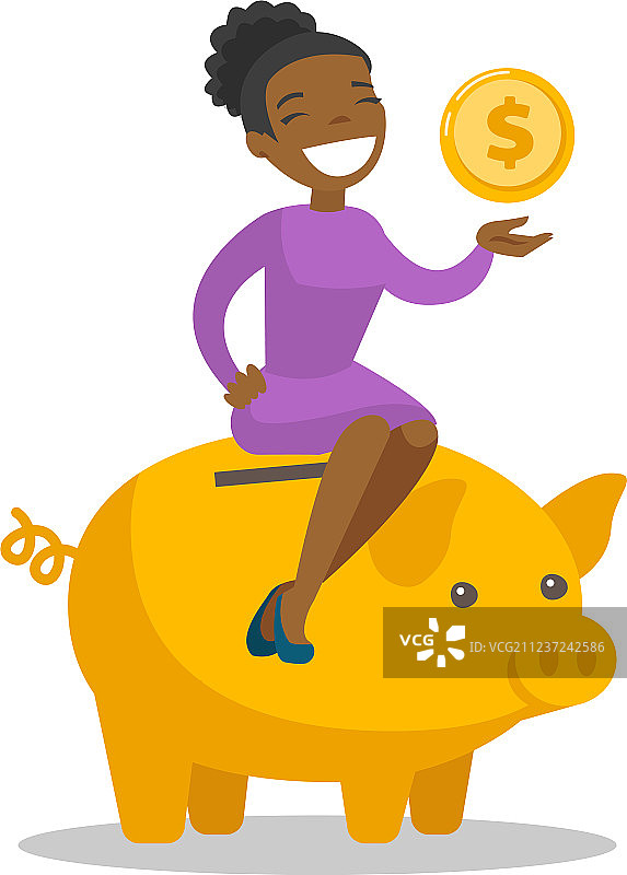 非洲经理将硬币放入存钱罐图片素材