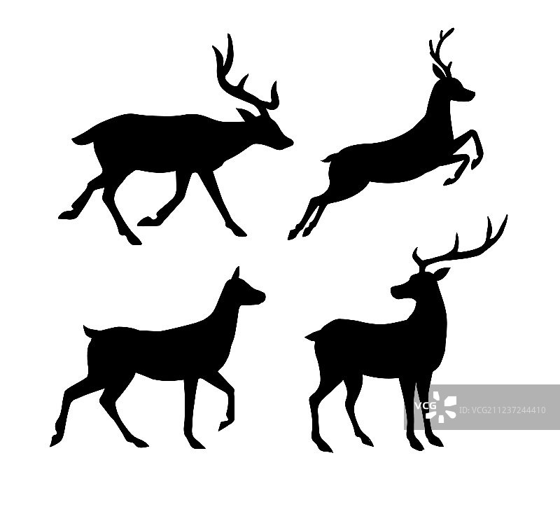 扁平黑色剪影鹿图案图片素材