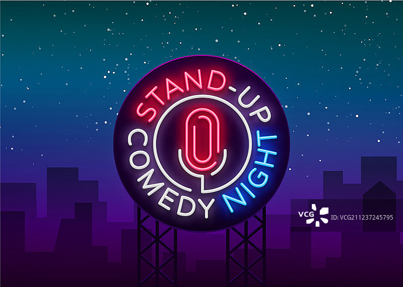 站立喜剧表演霓虹灯标志图片素材