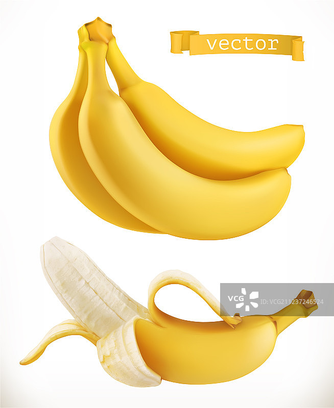 香蕉：新鲜水果3D拟真图标图片素材