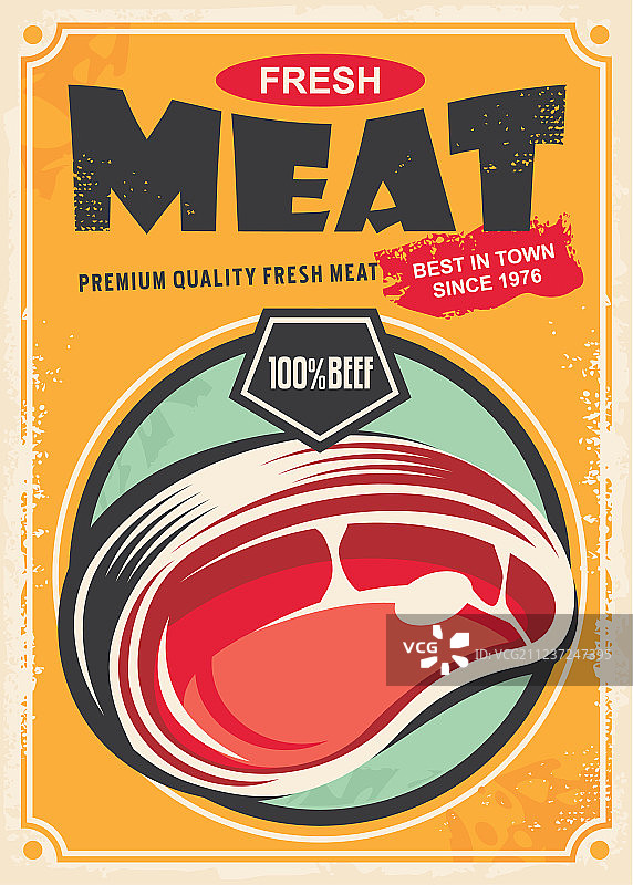 新鲜肉类促销复古海报设计图片素材