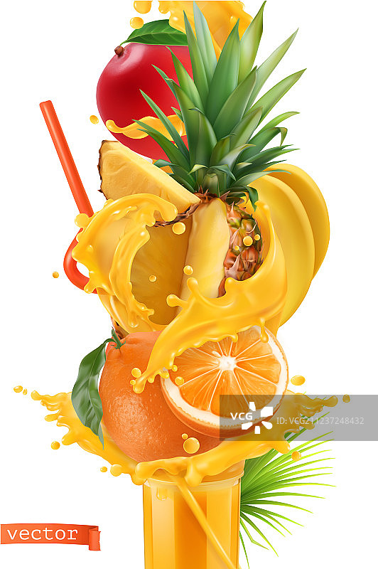 芒果热带水果果汁飞溅图片素材