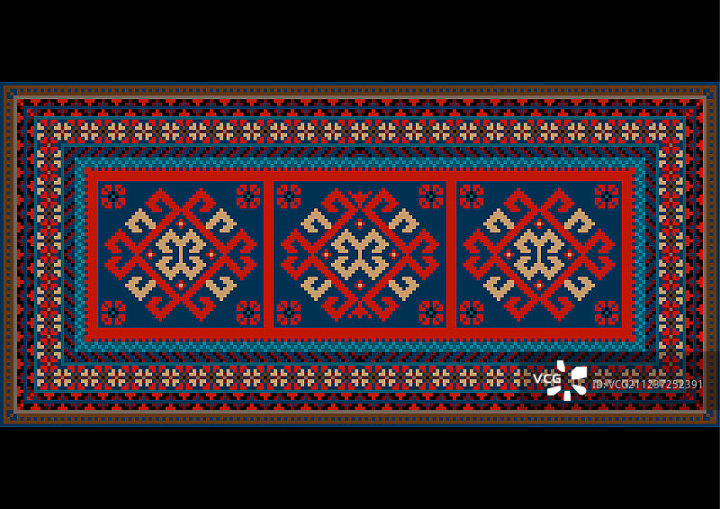 带有民族红色图案的复古杂色地毯图片素材