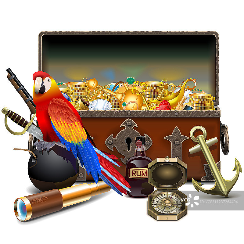 装满宝藏的旧海盗箱图片素材