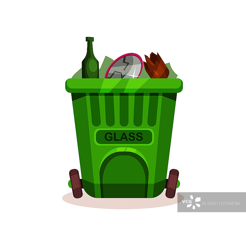 装有绿色玻璃废弃物的塑料容器图片素材
