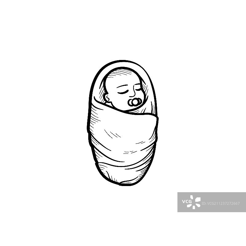 包裹的婴儿手绘轮廓涂鸦图标图片素材