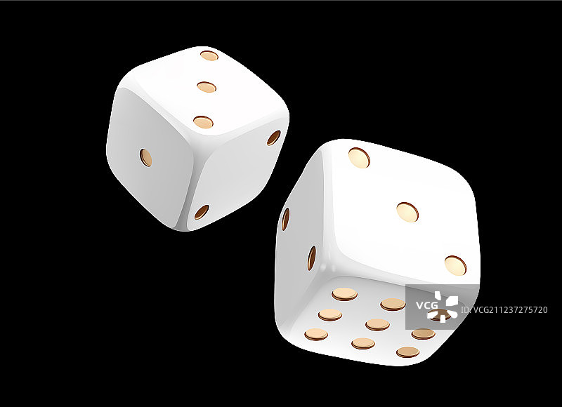 黑色背景上的赌场白色骰子图片素材