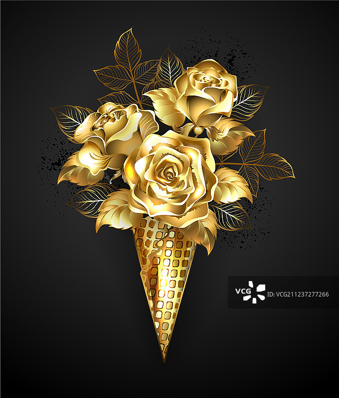 金色玫瑰华夫饼号角图片素材