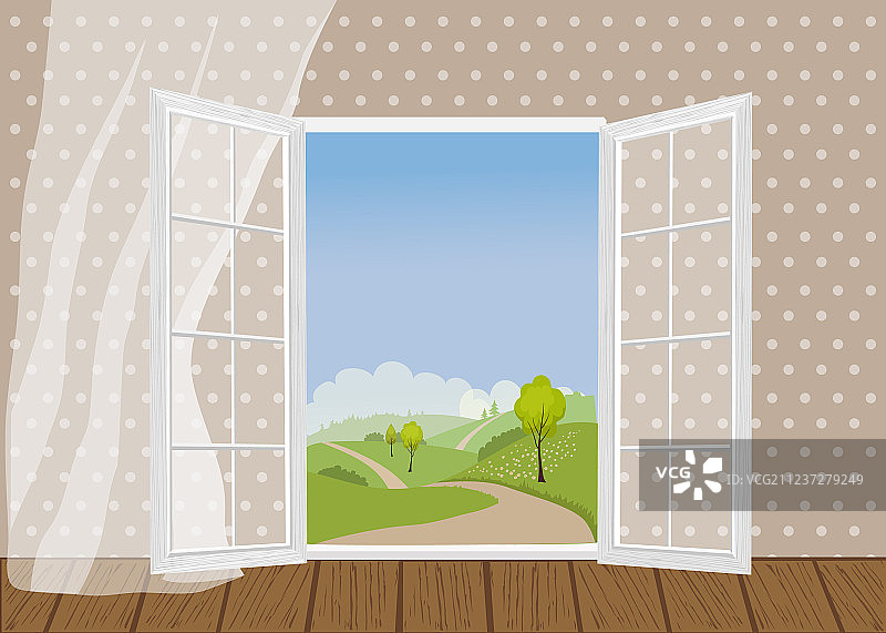 自然景观背景上的打开的门图片素材