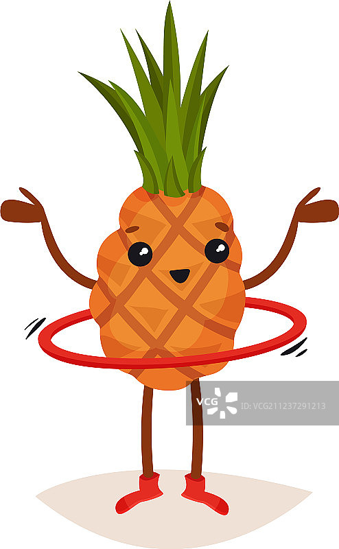 双手举起玩呼啦圈的可爱菠萝图片素材