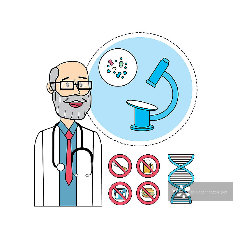 医生听诊器与显微镜病毒和DNA图片素材