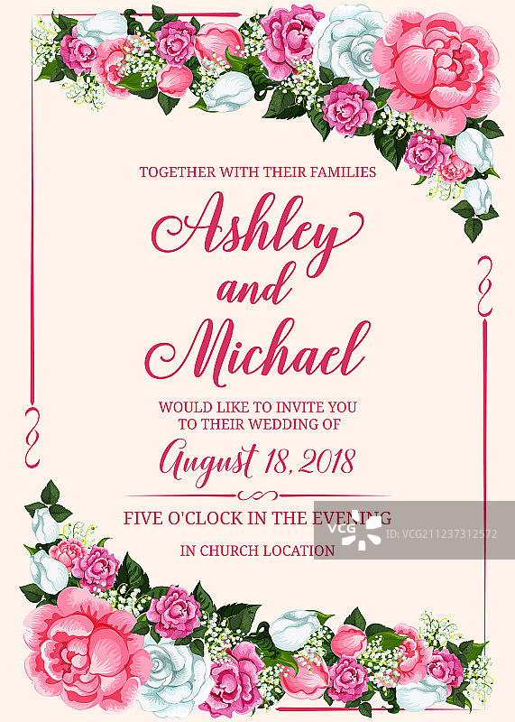 用于婚礼请柬设计的玫瑰花框架图片素材