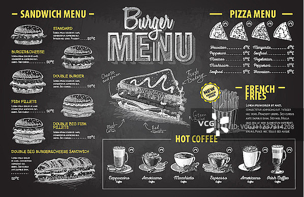 复古粉笔画汉堡菜单设计图片素材