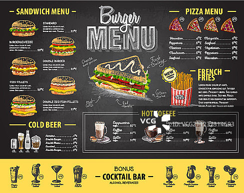 复古粉笔画汉堡菜单设计图片素材