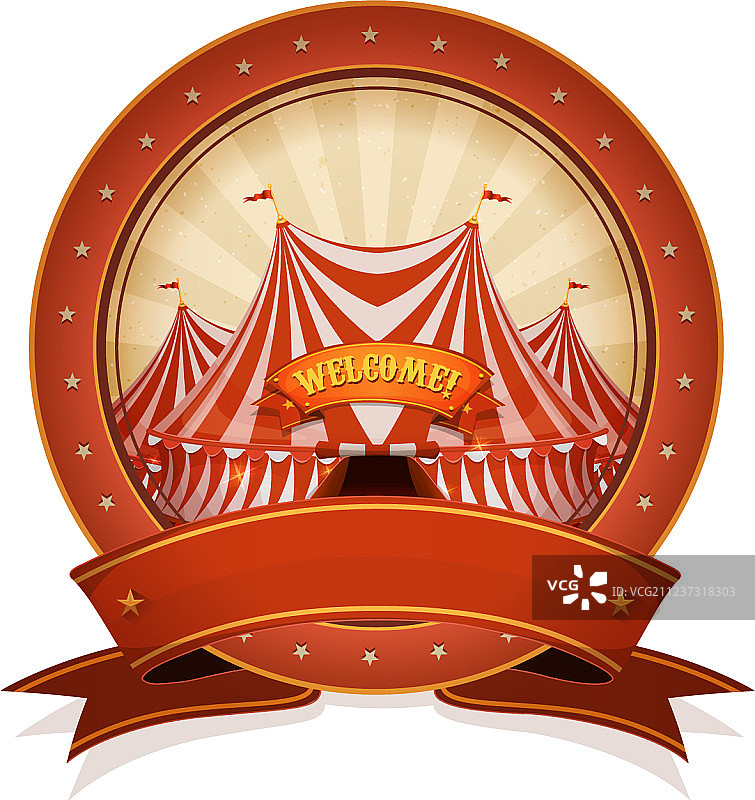 带有大顶棚的复古马戏团徽章和丝带图片素材