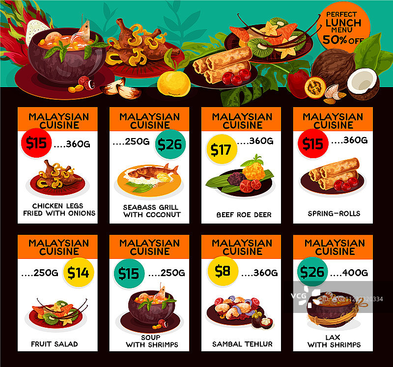 马来西亚美食午餐价格表图片素材