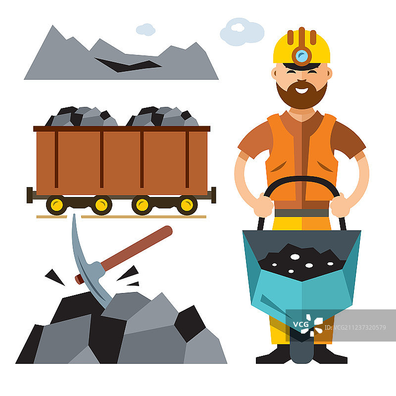 扁平风格的彩色卡通煤炭工业图片素材