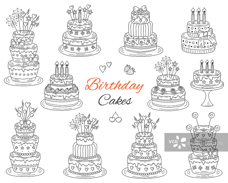 手绘涂鸦生日蛋糕合集图片素材
