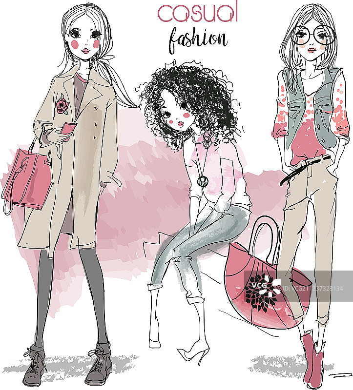 可爱的卡通时尚女孩图片素材