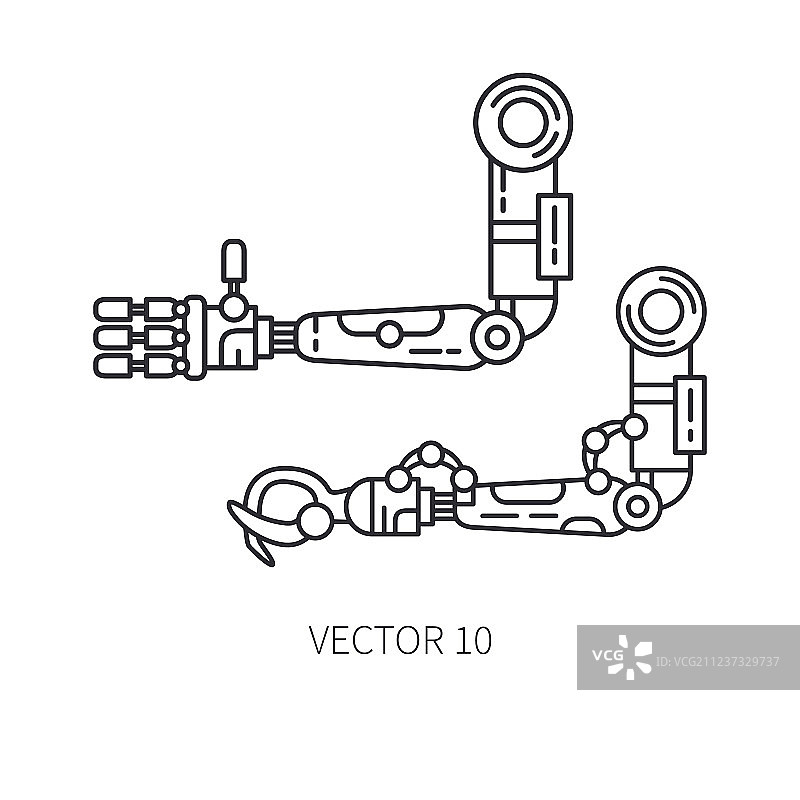 仿生机器人手臂假肢线性图标集图片素材