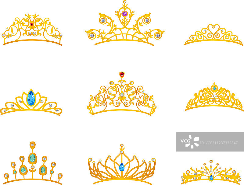 不同尺寸和款式的精美金色头饰图片素材