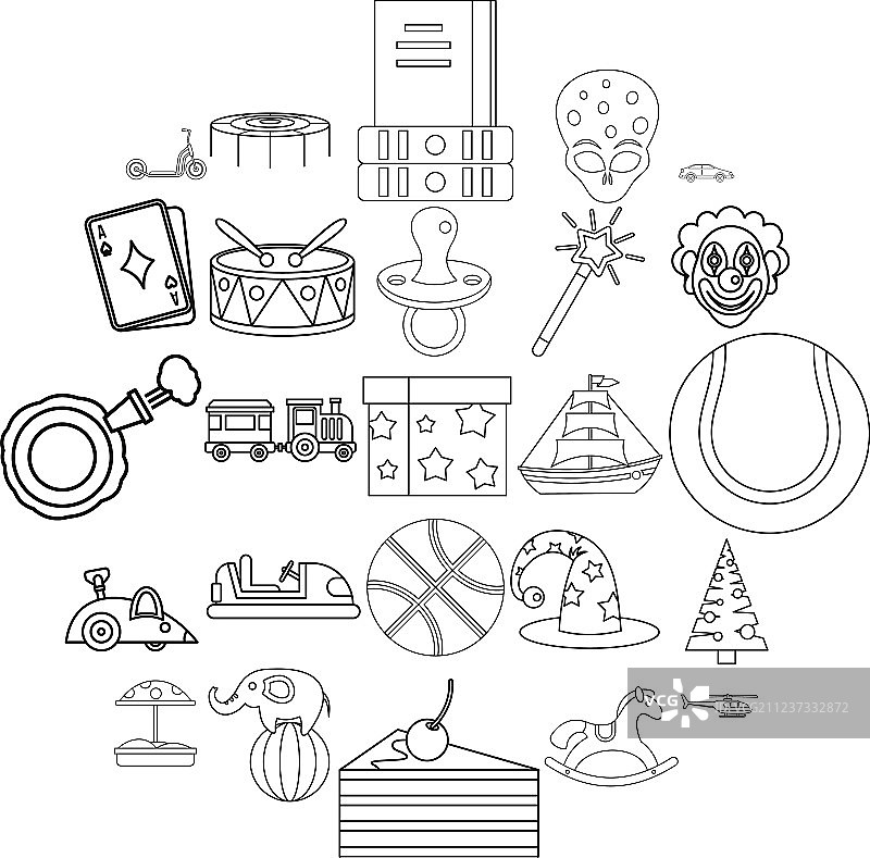 儿童用品图标集合轮廓样式图片素材