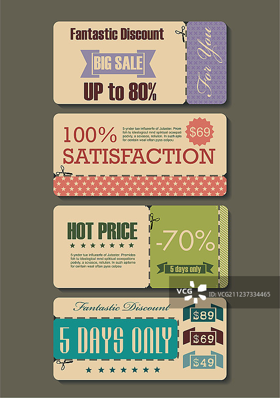 复古设计促销标签纸质标签套装图片素材