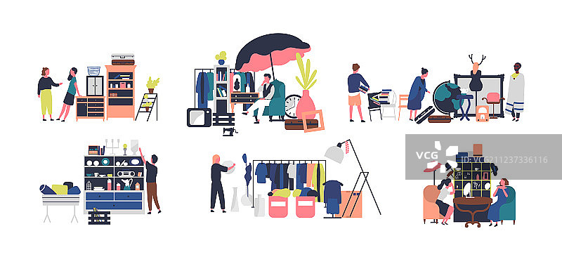 跳蚤市场卖家和柜台合集图片素材