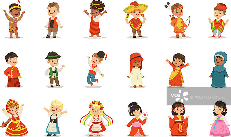 穿着各国民族服饰的孩子们图片素材