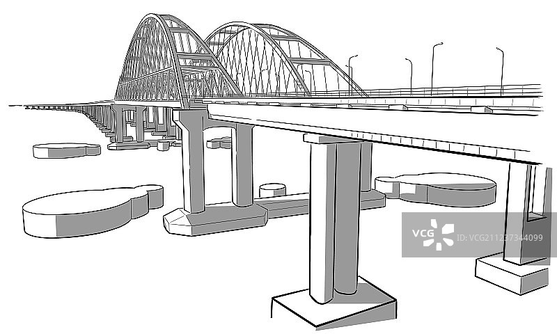 手绘克里米亚大桥草图图片素材