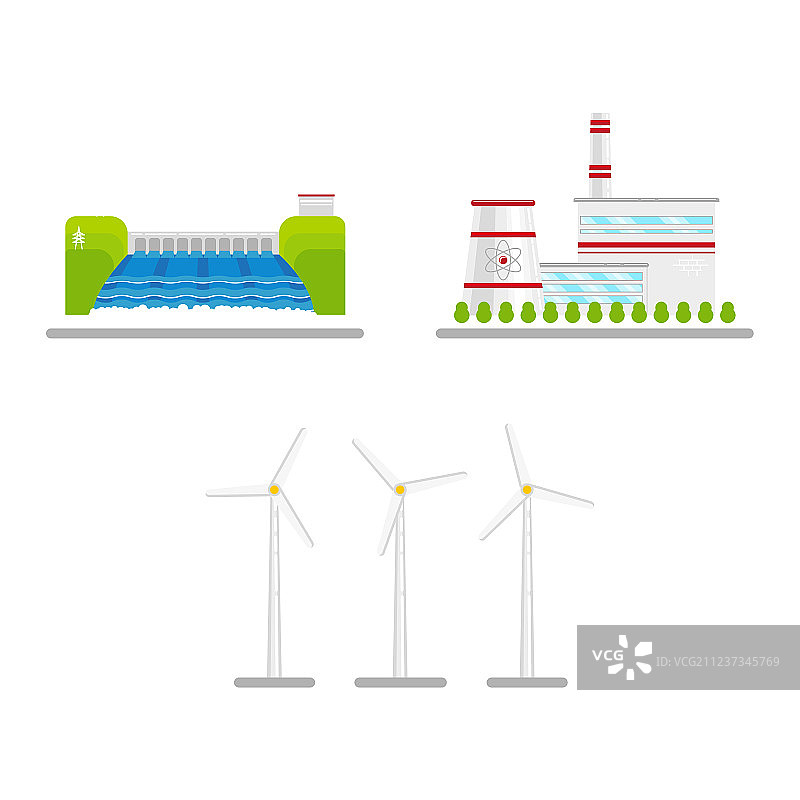扁平可再生替代能源图标集图片素材