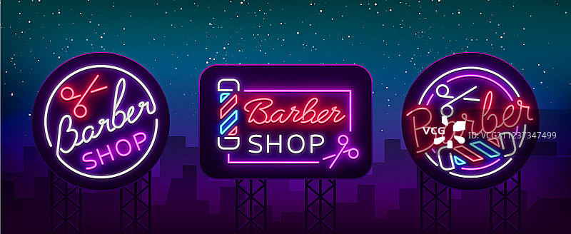 理发店logo霓虹灯标志合集图片素材