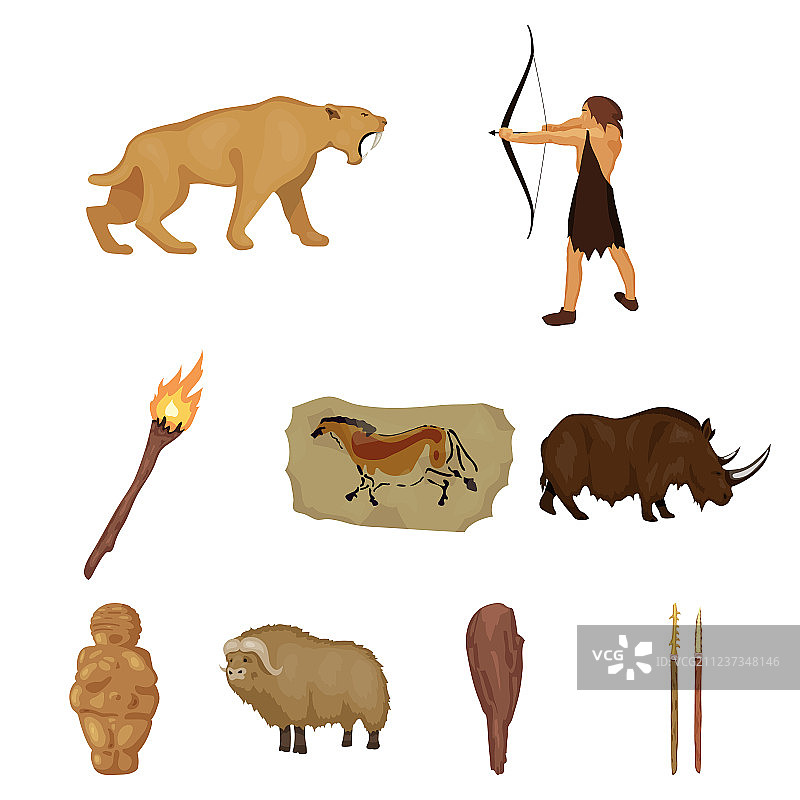 卡通风格的石器时代系列图标图片素材