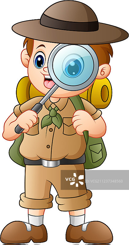 男孩探险家拿着放大镜图片素材