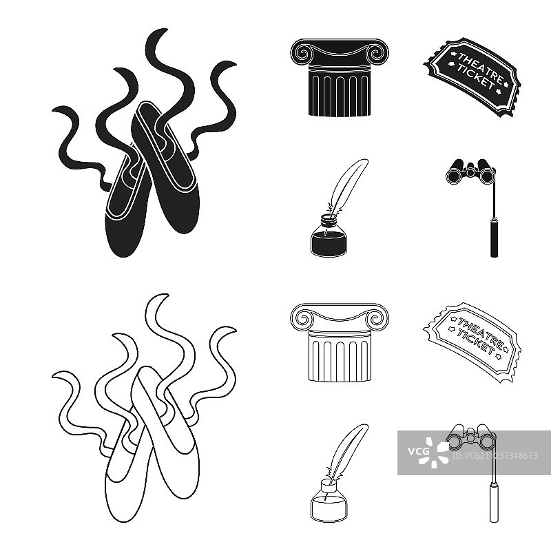 芭蕾舞鞋柱剧院门票墨水瓶图片素材